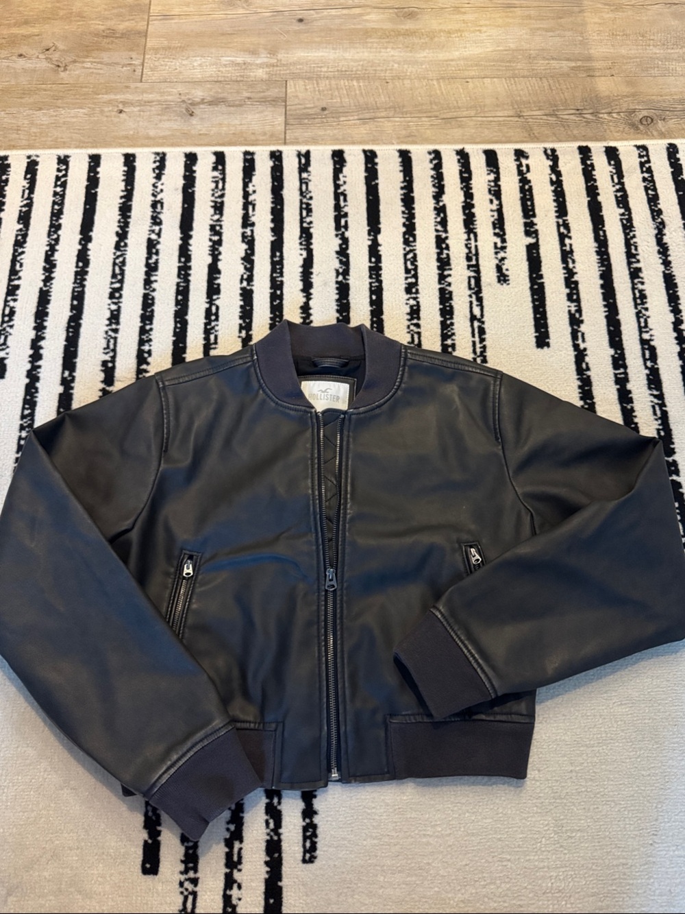 Black Faux Leather Bomber Jacket